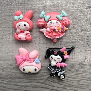 Set of 4 Kawaii Flat Back Charms Cute Cartoon Bunny & Character Cabochons for DIY Crafts, Resin, Phone Case, Keychains