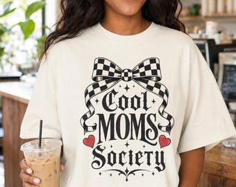 Moms Society Comfort Colors Shirt, Gothic Coquette Checkered Bow