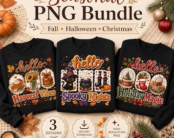 季節限定PNGバンドル 秋 ハロウィン クリスマス 昇華プリントシャツデザイン ハーベスト スプーキー ホリデーマジック