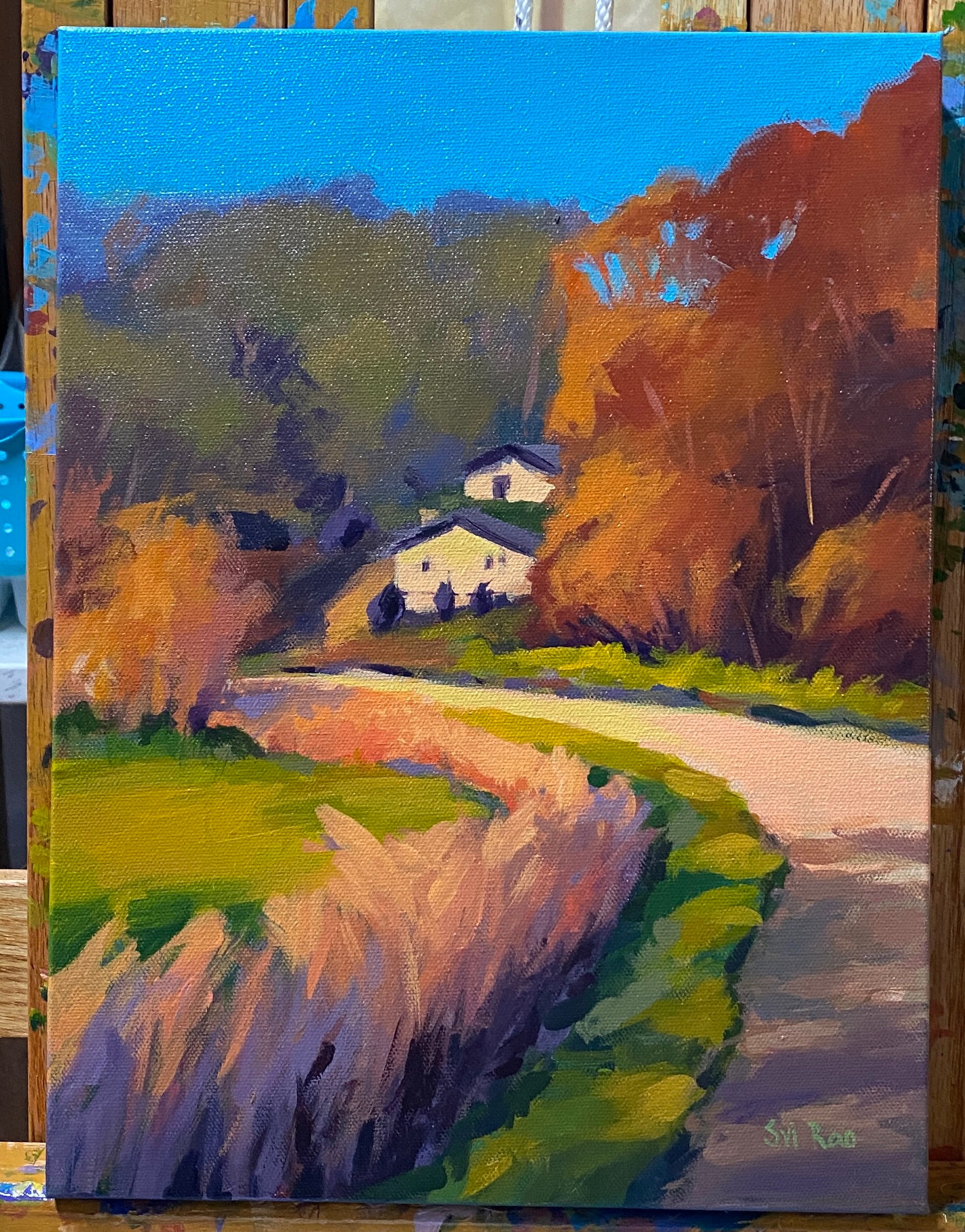 Original Acrylic Landscape Painting, Clouds Fields, Iowa Landscape