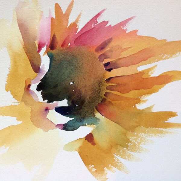 Sunflower III - floral fine art ORIGINAL watercolor painting - 9 x 12 inches