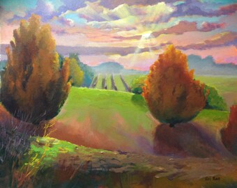 SALE 60% OFF Original Acrylic Abstract landscape painting- Apple Orchard - 20" x 24"
