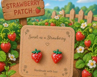 Strawberry Stud Earrings | Cute Fruit Jewelry | Sweet Summer Earrings | Kawaii Food Earrings | Garden Inspired Gift for Her