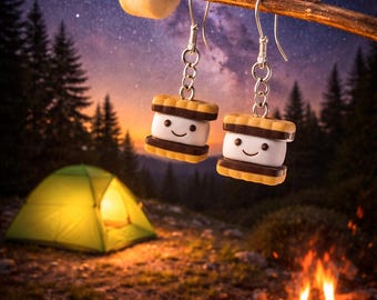 3D S'mores Earrings | Campfire Marshmallow Charms, Silver-Tone Hooks
