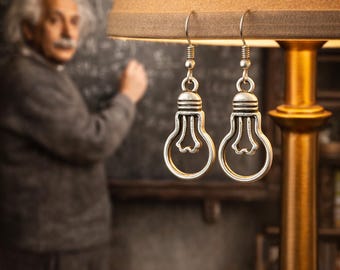 Silver Light Bulb Earrings • Retro Dangle Teacher Gift