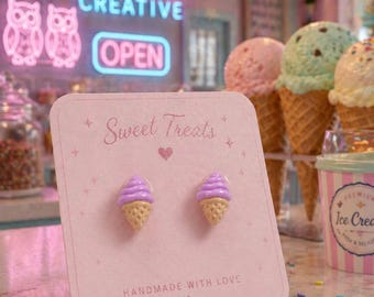 Ice Cream Stud Earrings | Cute Dessert Jewelry | Kawaii Sweet Treat Earrings | Pastel Candy Style | Fun Gift for Her