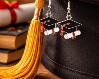 Graduation Earrings • Grad Cap & Diploma Dangles •