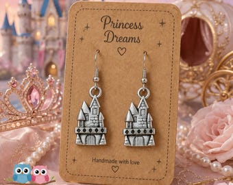 Castle Dangle Earrings | Princess Dreams Jewelry | Fairy Tale Castle Earrings | Fantasy Silver Earrings | Gift for Her