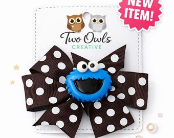 Cookie Monster Hair Bow – Handmade Polka Dot Hair Clip