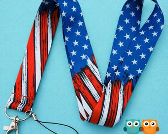 American Flag Lanyard | Patriotic Neck Strap, Key Holder, ID Badge Strap