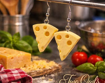 Swiss Cheese Dangle Earrings • Quirky Food Jewelry