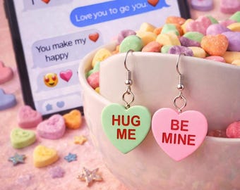 Conversation Heart Earrings • Valentine Candy Earrings • Pastel Love Dangles