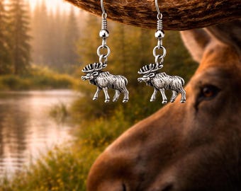 Moose Earrings • Rustic Wildlife Dangles • Outdoorsy Nature Jewelry • Woodland Animal Gift