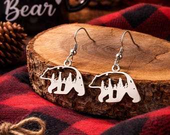 Mama Bear Earrings | Woodland Bear Jewelry | Nature Lover Earrings | Strong Mama Gift |