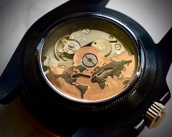 NH35/NH36/NH34  Rose Gold Rotor Cover with cutouts - World Map Rotor Sticker, custom personalised rotor