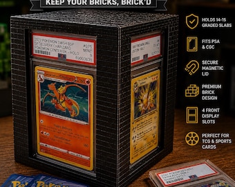 The BrickBox Slab Vault for PSA & CGC Cards – Magnetic Lid – Heavy Duty Display Case – Holds 14-15 Graded Slabs – TCG Storage Box