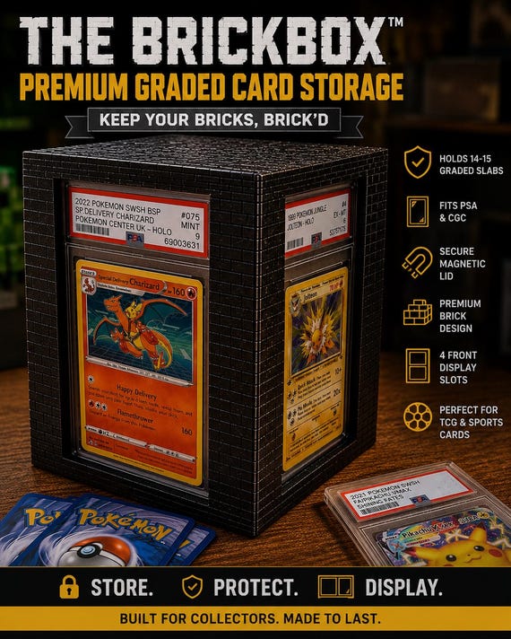 graded pokemon card storage The Brickbox Slab Vault for PSA & CGC Cards – Magnetic Lid – Heavy Duty  Display Case – Holds 14-15 Graded Slabs – TCG Storage Box
