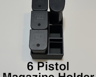 6 Pistol Magazine Holder – 3D Printed Stand for Glock 19, SIG P365 XMacro, and More | Dual-Size Mag Rack