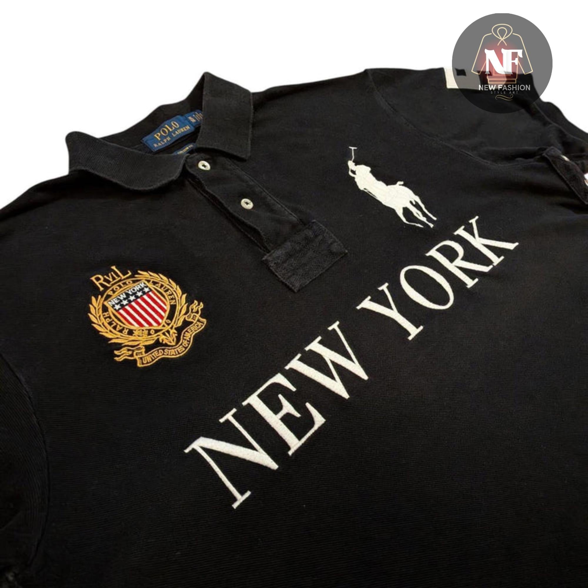 Polo Ralph Lauren ブラックポロシャツ NEW YORK y2k Classic Fit New York Mesh Polo Shirt
