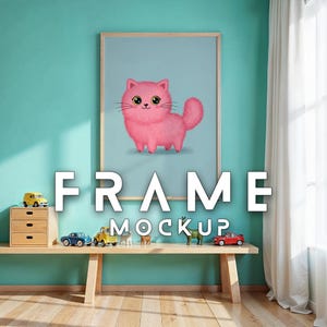 Playroom Frame Mockup with Toy Cars | Kids Wall Art PSD & JPG Nursery Frame Mockup Frames | Nursery Wall Poster | Nursery Poster Shop Mockup
