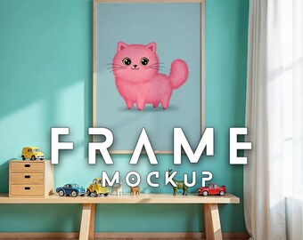 Spielzimmer Bilderrahmen Mockup: Kinder Wandkunst Spielzeugauto (PSD & JPG Digital Download