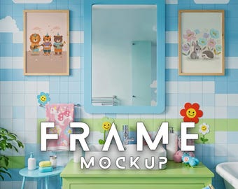 Kinderbadezimmer Mockup: 2 Vertikale Rahmen, Kinderzimmer Kunst (PSD & JPG