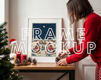 Christmas Frame Mockup | White Wall Holiday Scene
