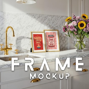 Kitchen Frame Mockup, Vertical Frame Mockup, Interior Frame Mockup DIN A Ratio, PSD PNG Photoshop and Photopea Mockup Aesthetic Frame Mockup