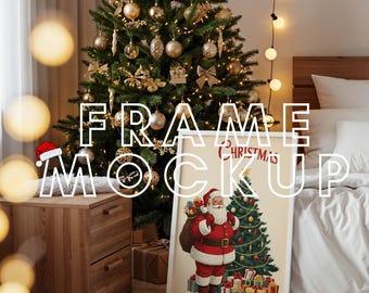 Christmas Tree Poster Mockup | Cozy Holiday Frame Scene for Digital Creators and Etsy Sellers