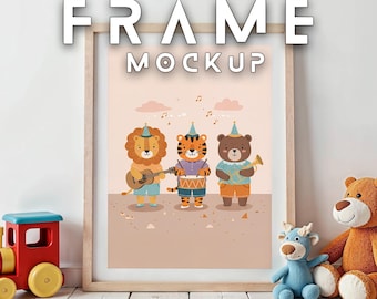 Neutrales Kinderzimmer Bilderrahmen Mockup: Kinder Poster Display (PSD & JPG Digitaler Download)