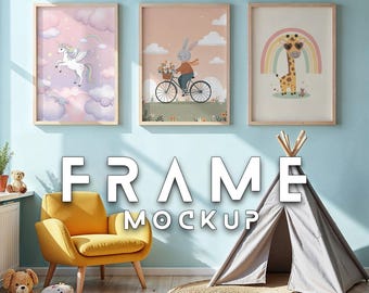 Nursery Wall Art Mockup: Triple Frame, Kids Room Decor (PSD, JPG Instant Download