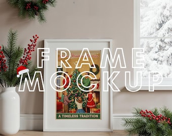 Christmas Poster Frame Mockup | Snowy Window Scene (PSD & JPG)