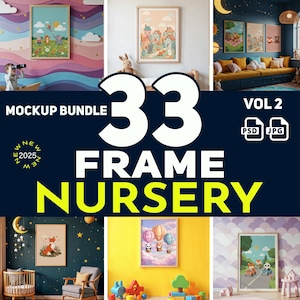 Nursery Frame Mockup Bundle PSD & JPG | 33 High-Quality Frame Mockups | Nursery Wall Poster | Wall Frame Mockup | Poster Mockup PSD