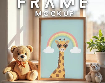 Nursery Frame Mockup | Teddy Bear, Kids Room Decor (PSD, JPG)