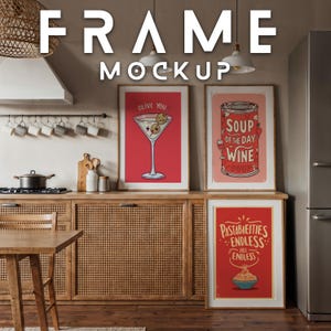 Triple Kitchen Frame Mockup, Vertical Frame Mockup, Interior Frame Mockup, DIN A Ratio, PSD Photoshop and Photopea Mockup,