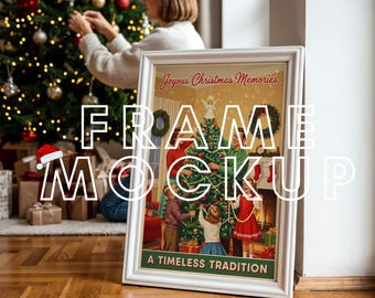 Christmas Tree Poster Frame Mockup, A4 A3 Art Prints (PSD, JPG)