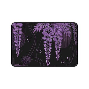 Desk Mat Mouse Pad with Neon Lavender Wisteria, Keyboard Pad, Office Decor, Desk Accessories, Gaming Desk Mat, Desk Blotter