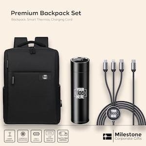 Corporate Backpack Set, Business Gift Set, Company Holiday Backpack Set, Executive Backpack Set with Smart Thermos, New Year Backpack Set