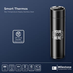 Personalized Smart Temperature Display Thermos, Custom Corporate Gift, Promotional Branding, New Year Gift, Client & Employee Appreciation