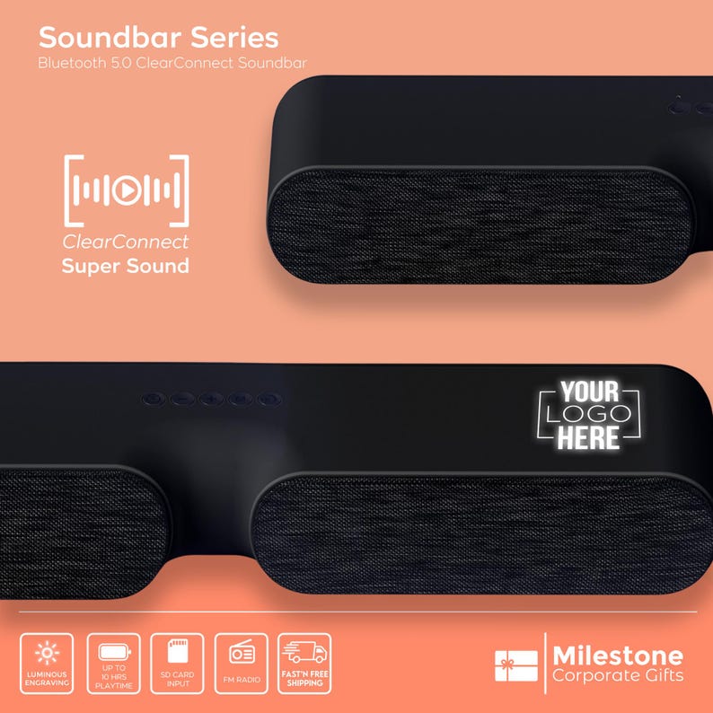 Sound Bar Text Customized Bluetooth Soundbar With Light-up Logo, Wireless Speaker ...
