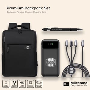 Executive Backpack Set with Portable Charger, Corporate Gift Set, Company Holiday Backpack Set with Portable Charger, New Year Backpack Set