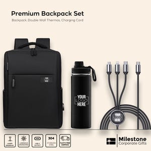 Company Backpack Set, Business Gift Set, Company Holiday Backpack Set, Executive Backpack Set with Smart Thermos, New Year Backpack Set