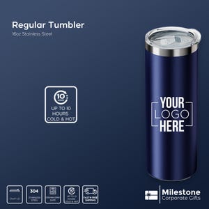 16oz Stainless Steel Gift Tumbler, Spill-Resistant Lid, Custom Engraved Logo, Corporate Branding, Affordable Gift Tumbler, Business Giveaway