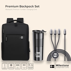 Business Backpack Set, Business Gift Set, Company Holiday Backpack Set, Executive Backpack Set with Premium Tumbler, New Year Backpack Set