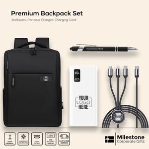 Executive Backpack Set with Portable Charger, Corporate Gift Set, Company Holiday Backpack Set with Portable Charger, New Year Backpack Set