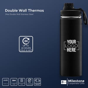 24oz Stainless Steel Thermos, Double Wall, Personalized Holiday Gift, Custom Engraved Drinkware, Corporate Christmas Gift, New Year Giveaway