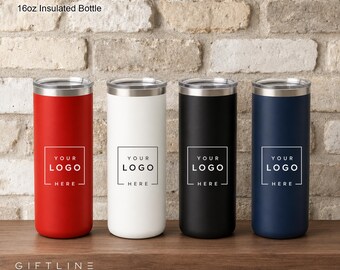 Company Logo 16oz Insulated Tumbler, Personalized Stainless Steel Travel Cup, Corporate Logo Drinkware, Bulk Corporate Employee Gifts
