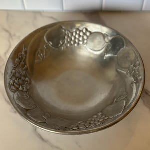 Vintage Wilton Armetale Pewter Fruit Serving Bowl with Fruit Pattern 1960&#39;s or later