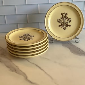 Vintage Pflatzgraff 1970&#39;s Salad Plates in Village Pattern (6 plates) Made in USA