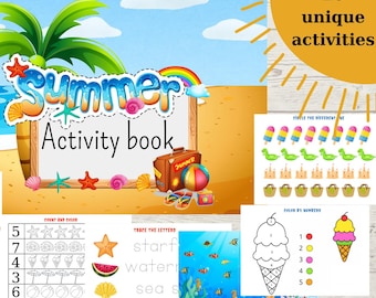 Libro de actividades de verano para niños / Libro imprimible para preescolar y jardín de infantes / Hojas de trabajo de verano / Actividades de aprendizaje divertidas